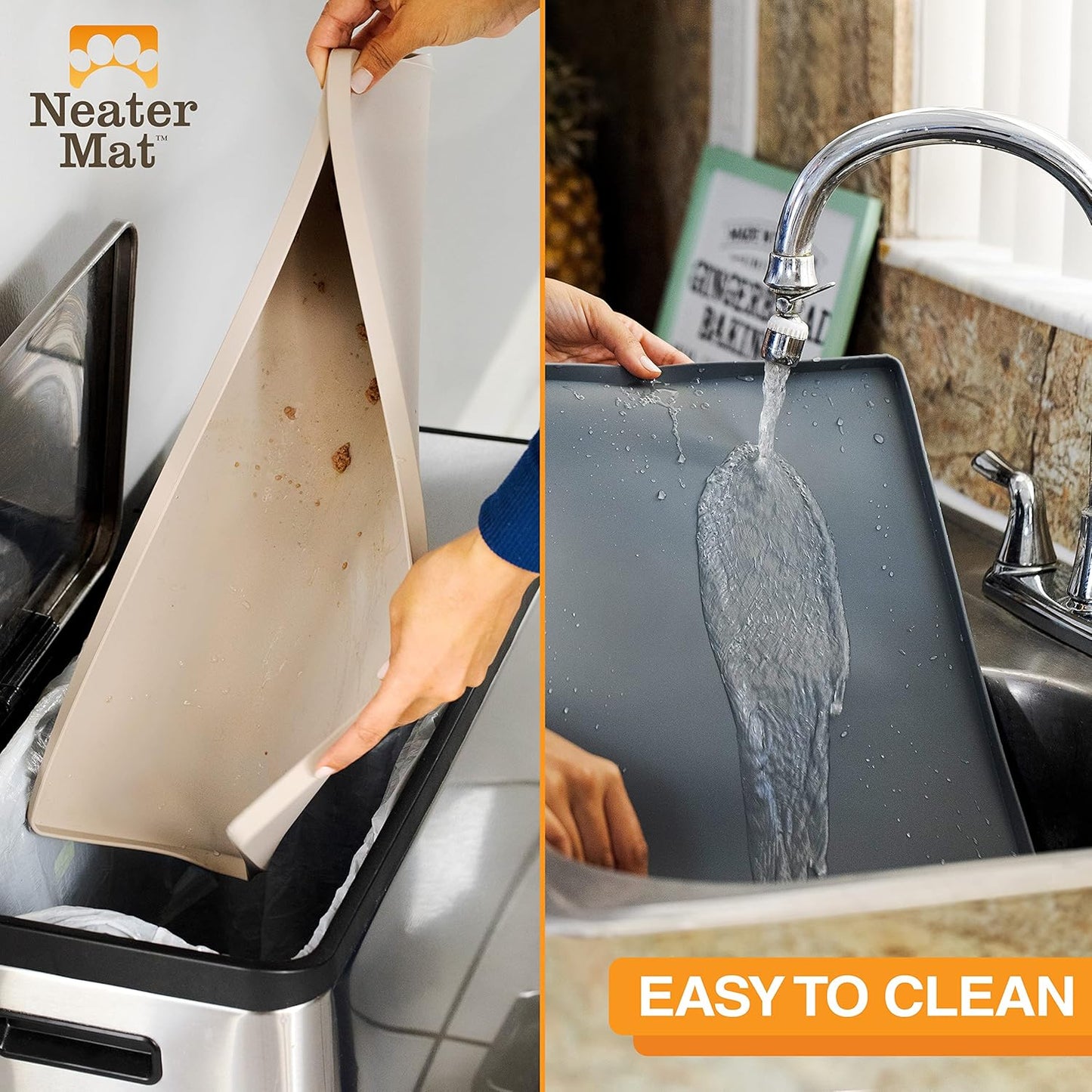 Neater Pet Brands Neater Mat Pet Mats for Food and Water, Cat & Dog Bowl Mat Waterproof Silicone, Feeding Tray, Dog Food Mats for Floors, Placemat w/Raised Edge for Under Bowls, 16” x 10”, Dark Blue