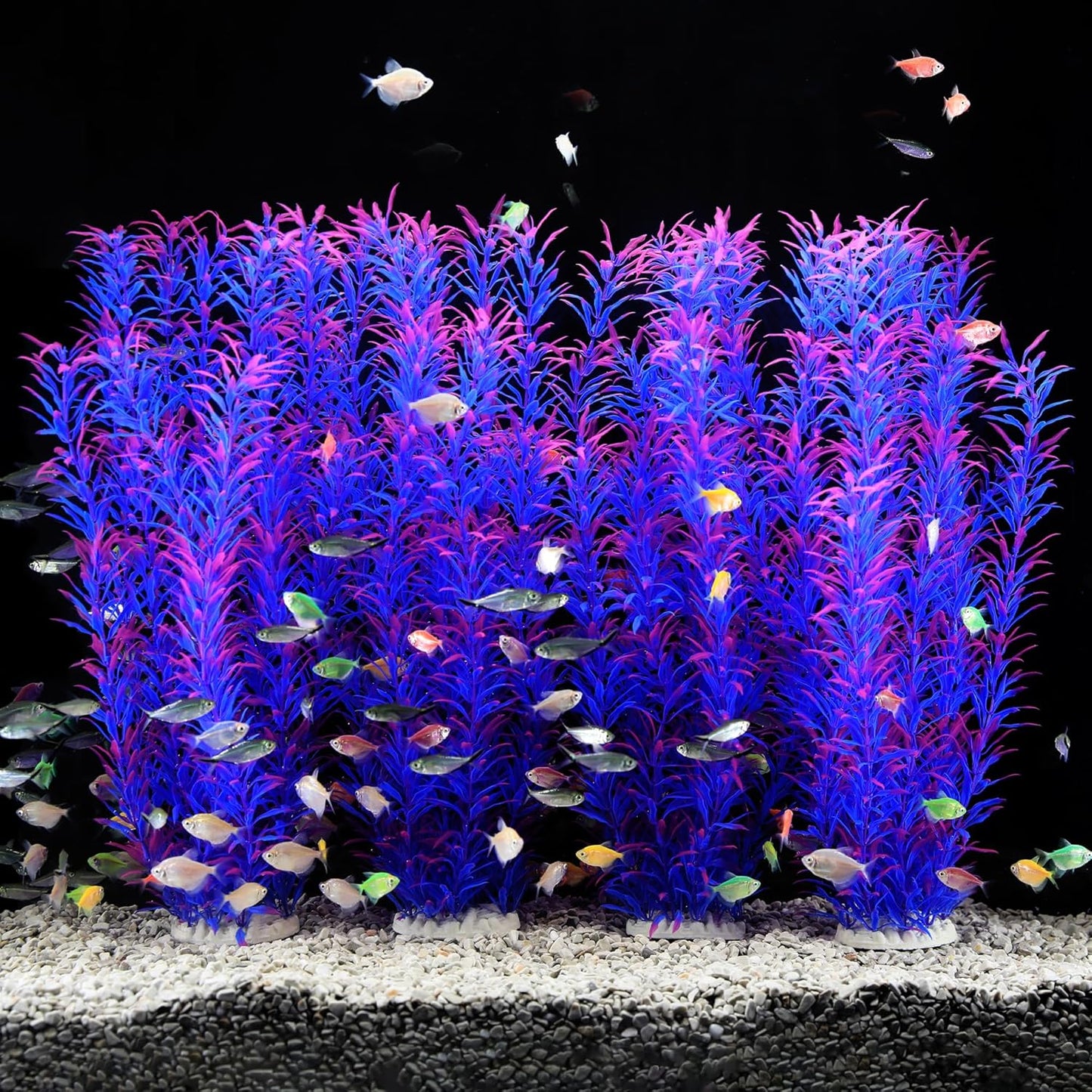 JIHAQUA 2 Pack Aquarium Decor Plastic Plants Extra Large 21 Inches Tall Fish Tank Decorations (Purple 4pcs)