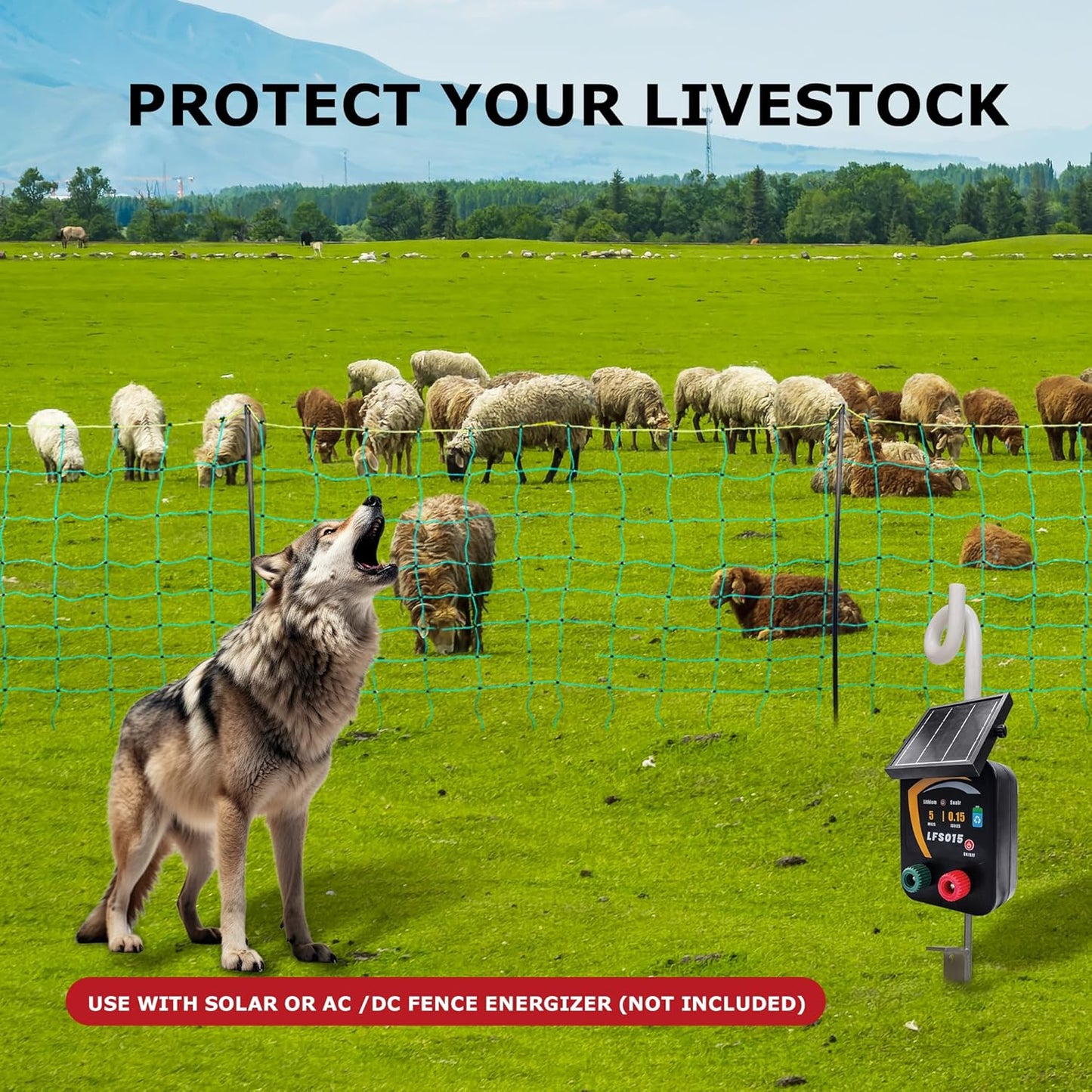 Electric Fence Netting, 164'L x 35.4" H Electric Fence Kit for Livestock, Goat, Dog, Hogs, Double Spiked Portable Electric Poultry Farm Fence, Electric Mesh Fence