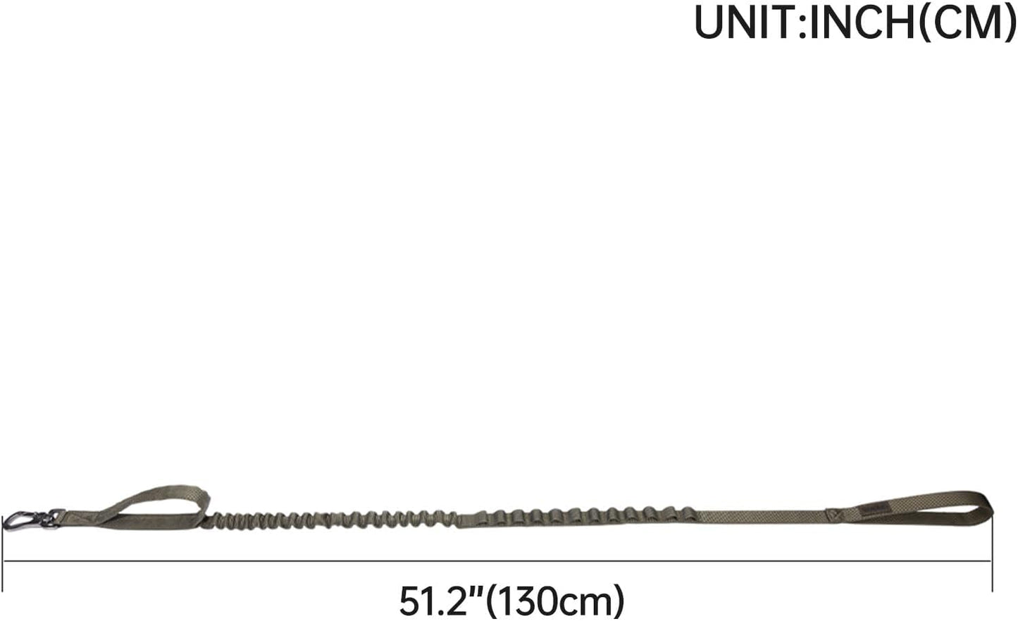 Excellent Elite Spanker Tactical Bungee Dog Leash Military Adjustable Dog Leash Quick Release Elastic Leads Rope with 2 Control Handle(Ranger Green)