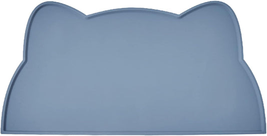 Cat Food Mat, Silicone Pet Feeding Mat for Floor Non-Slip Waterproof Dog Water Bowl Tray Cushion (17" x 10", Stone Blue)