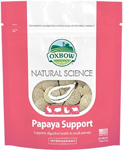 Oxbow Animal Health Papaya Support, High Fiber Digestive Supplement for Rabbit & Guinea Pig, Made with Timothy Hay, Includes Papaya, Pineapple, Papain, & Bromelain, Made in USA, 1.16 oz Bag