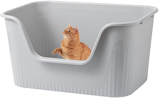 Vealind Jumbo Litter Box, XL Litter Boxes for Big Cats, Extra Large Space, High Sided Litter Pan, Leak-Proof & Anti-Splashing, Easy Clean & Durable (25” * 17” * 13” Grey)