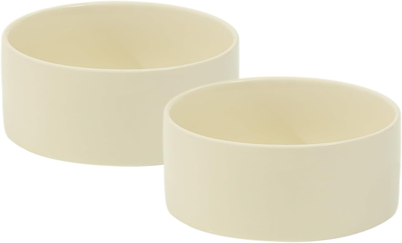 Ceramic 6.1inch Dog Bowls for Small and Medium Breed Dog Dish Pet Food and Water Bowl (Set of 2 Bowls - Beige, 28oz)