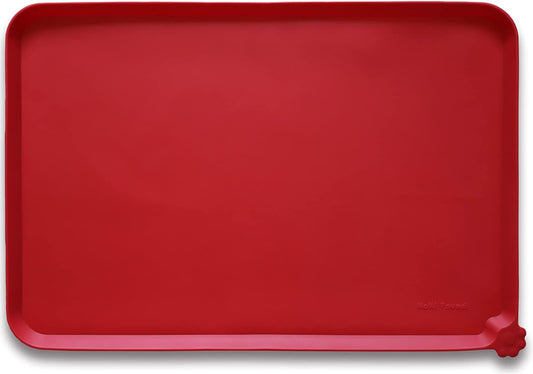 Hoki Found L Silicone Pet Food Mats Tray - Non Slip Pet Dog Cat Bowl Mats Placemat - Dog Pet Feeding Mat - Waterproof Dog Cat Food Mats -Pet Water Mats for Carpet - Classic red
