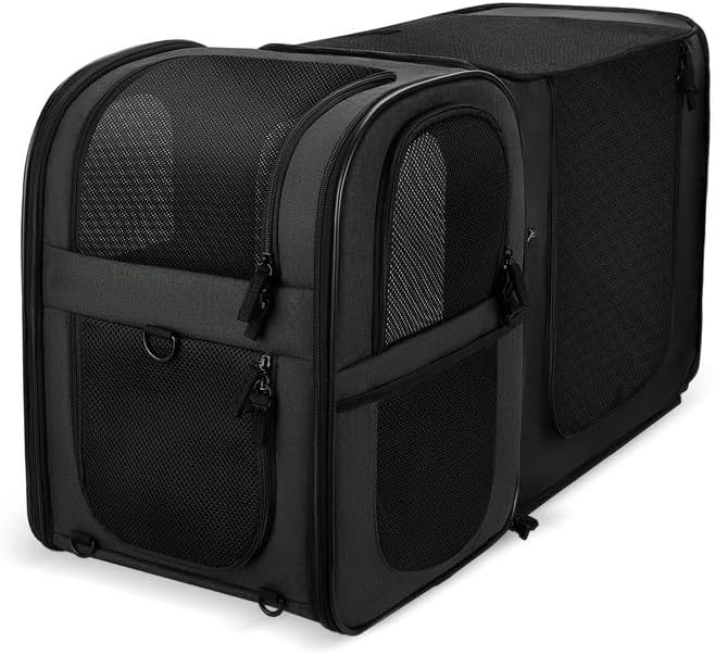 Apollo Walker Pet Carrier Backpack for Large/Small Cats and Dogs, Puppies, Safety Features and Cushion Back Support for Travel, Hiking, Outdoor Use (Black-Expandable)