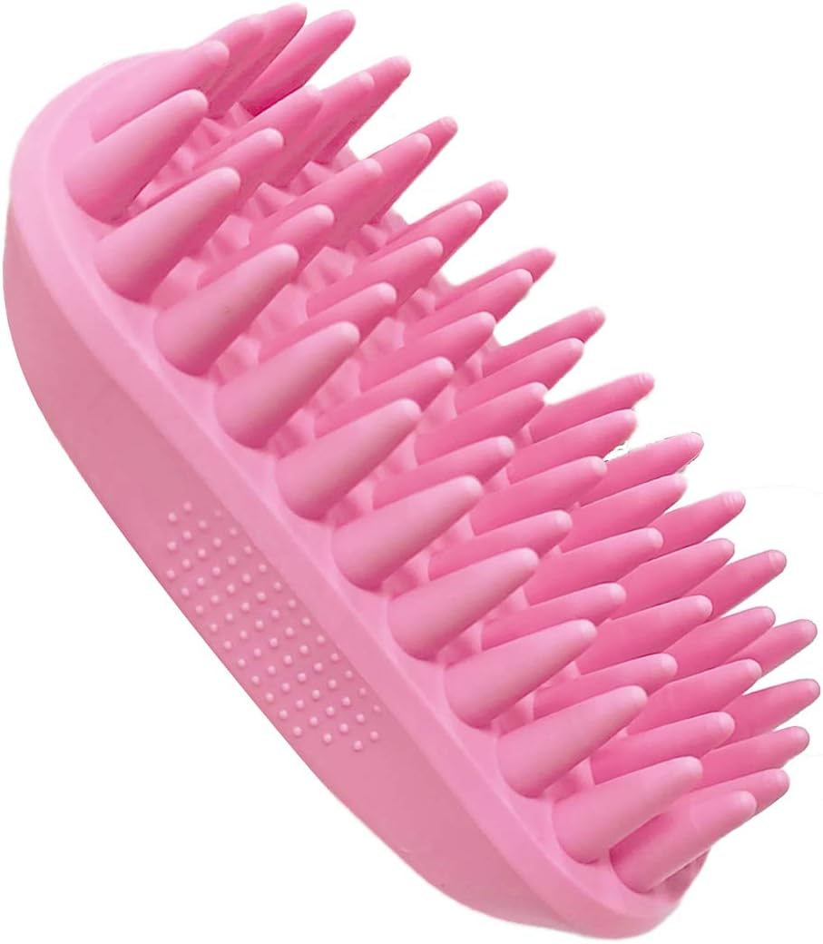 Pet Silicone Shampoo Brush for Long & Short Hair, Pink ( New ), Medium Large Pets Dogs Cats, Silicone Shower Wash Curry Brush, Massage Comb