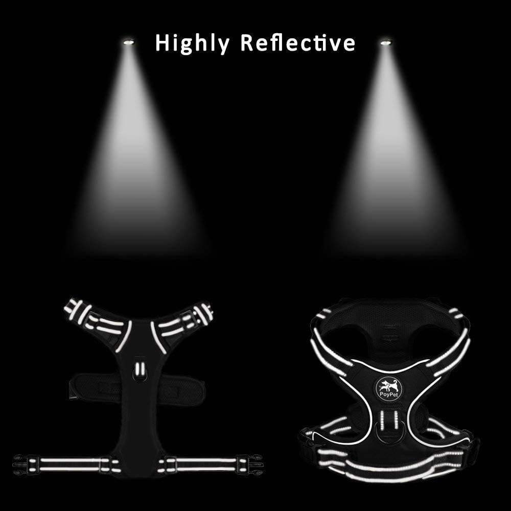 PoyPet No Pull Dog Harness, Reflective Comfortable Vest Harness with Front & Back 2 Leash Attachments and Easy Control Handle Adjustable Soft Padded Pet Vest for Small to Large Dogs (Gray,XS)