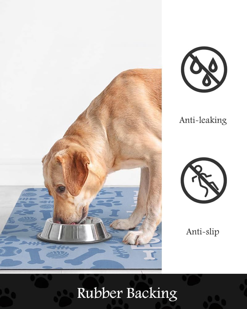 Pet Feeding Mat-Absorbent Dog Mat for Food and Water Bowl-No Stains Quick Dry Water Dispenser Mat-Dog Accessories Pet Supplies-Bowl for Messy Drinkers（Bone,17"x34"