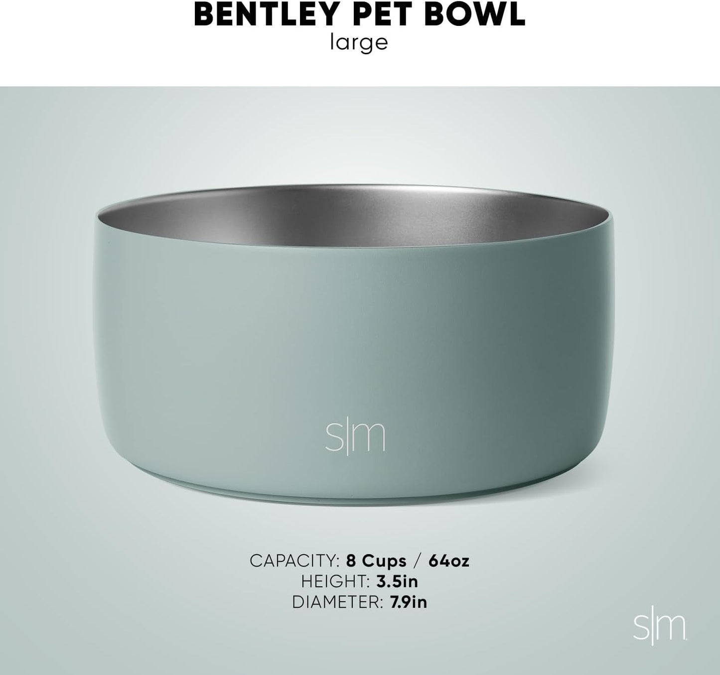 Simple Modern Stainless Steel Pet Water Bowl for Dogs & Cats | Insulated Stainless Steel Food Bowls for Dog Cat | No Tip No Slip BPA Free | Bentley Collection | Large (8 Cups) | Midnight Black