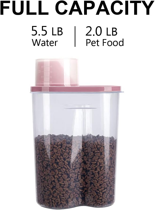 GreenJoy 2 Pack 2lb/2.5L Pet Food Storage Container with Measuring Cup, Can Covers and Bowl for Small Dog, Cat, Waterproof-BPA Free
