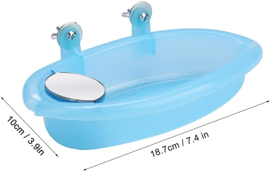 Tnfeeon Pet Bird Bathing Box, Cute Blue Pet Parrot Bathtub Box with Mirror Bird Cage Toy Accessory 7.4x3.9 in for Small Parakeet