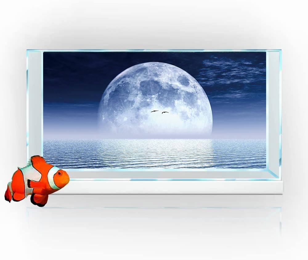 Moon Aquarium Background,Cool Sea Galaxy Parallel Space Themed Fish Tank Background, Cool Terrarium Background 30X18IN with 8 EVA Double-Sided Tape