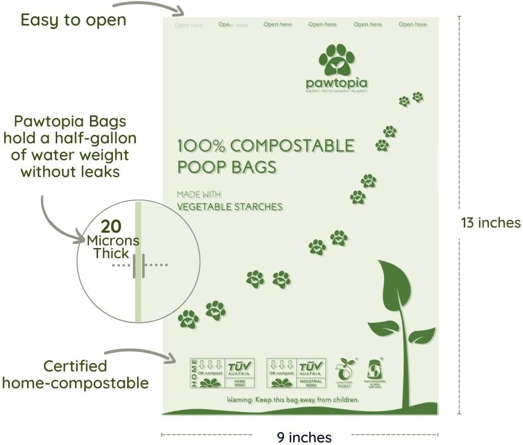 Pawtria Certified Home Compostable Dog Poop Bags (120), Biodegradable Poop Bags for Dogs, Cat Litter, Vegetable Starches, Eco-friendly Dog Waste Bags, Leakproof, Easy to Open, Give Back