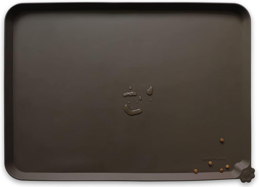 Hoki Found X-Large Silicone Pet Food Mat Tray - Non-Slip Dog and Cat Bowl Placemat - Waterproof Feeding Mat for Carpet - Coffee