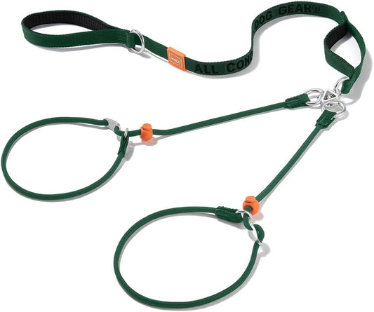 Howgo Double Slip Leash Slip Lead with Two Handles| Dual Dog Slip Lead for 2 Dogs,360° Swivel No Tangle | Dog Training Collar | Double Clip Leash Coupler and Splitter (Green, 6FT)