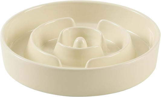8.2inch Ceramic Slow Feeder Dog Bowl for Medium and Large Breed, Puzzle Dog Food Dish, Anti-Gulping, Pet Slow Feeder, Stop Bloat, Preventing Choking (Single Bowl-Beige)