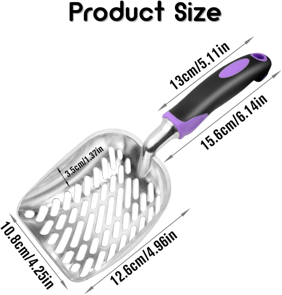 Cat Litter Scoop-Metal Cat Scooper-Long Handle Scoop,Cat Scooper-Poop Sifting-Mesh Shovel-Suitable for Cat Litter Box (Purple)
