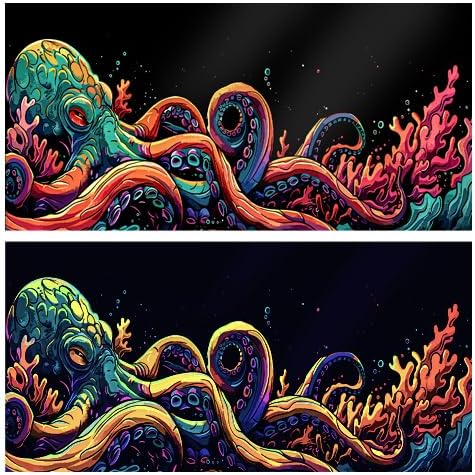 60X24IN Blacklight Octopus Sea Monster HD 3D Black Light Aquarium Background UV Reactive Background Terrarium Background with 10 EVA Double-Sided Tape