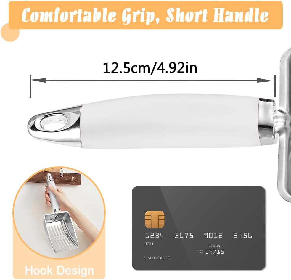 Cat Litter Scoop - Stainless Steel Metal Cat Litter Scoop-Sturdy Mesh Scooper - Mesh Shovel-Easy to Clean - Suitable for Cat Litter Box -Grey White