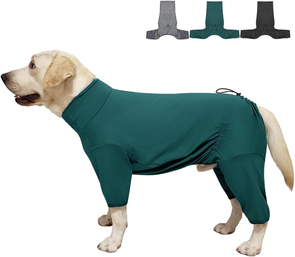 Dog Pyjamas PJS Sweater Clothes and Home Clothing Suitable for Medium to Large Breeds of Dogs, Dog Neutering Suits, Extra-Large Stretch Fabric, Four-Legged Clothes(Thin Dark Green, 2XL)