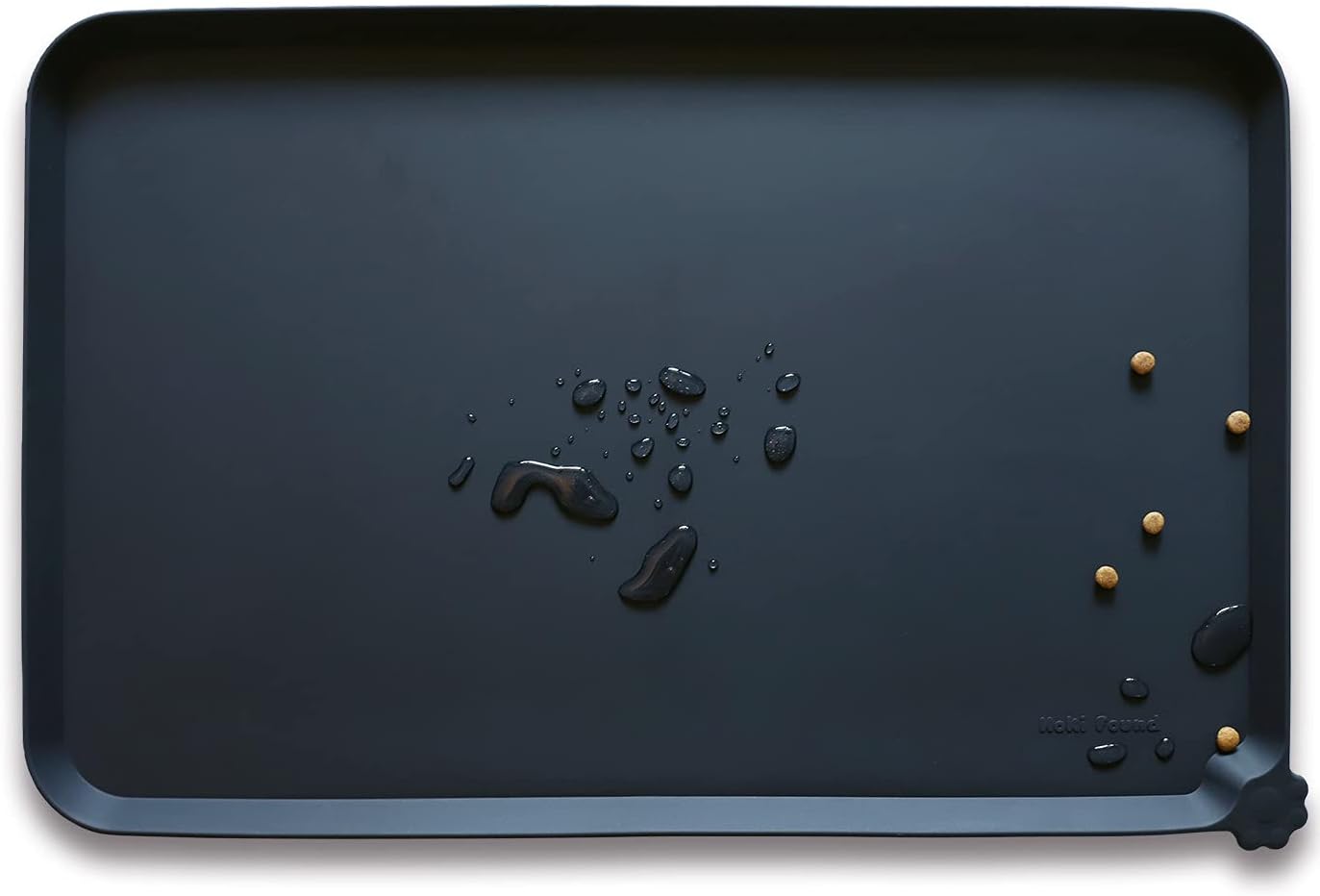 Hoki Found XX-Large Silicone Pet Food Mats - Non-Slip Dog & Cat Feeding Mats - Waterproof for Carpet - Black