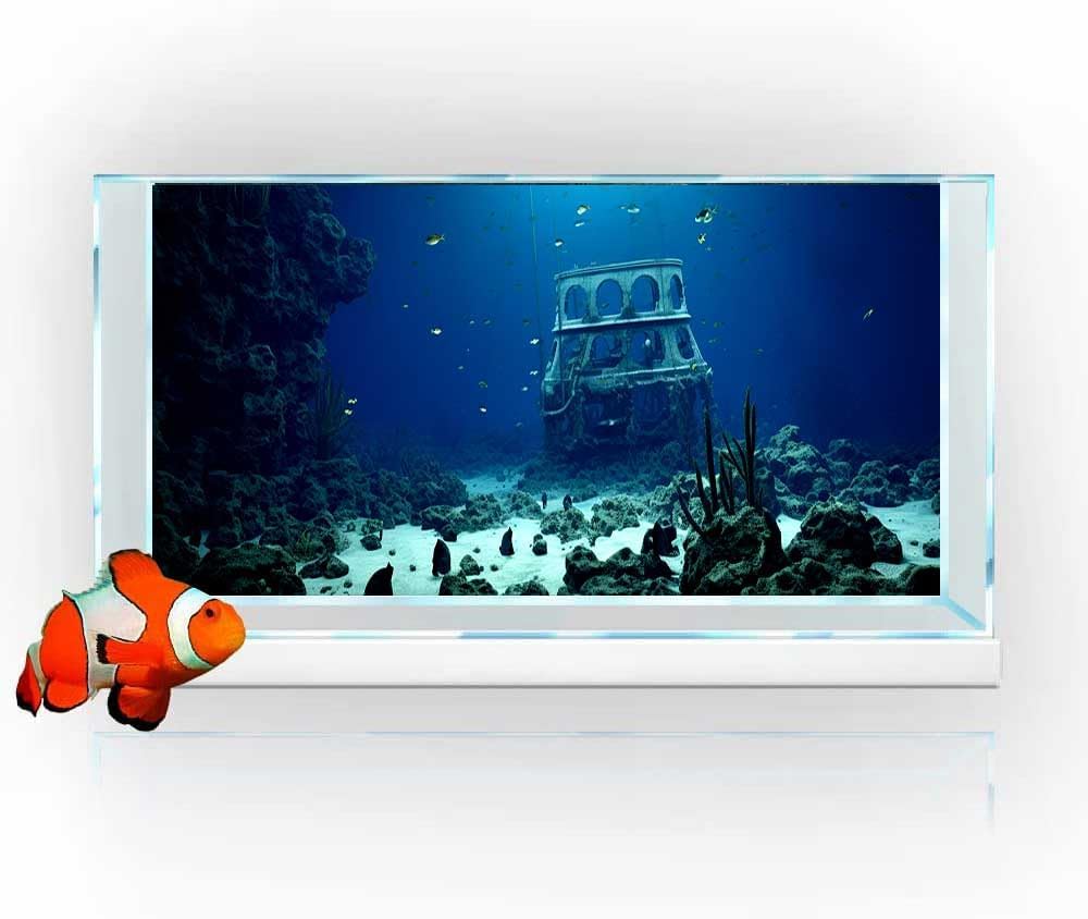 36X20IN Natural Underwater Aquarium Background, Pictures 3D Fish Reef Fish Tank Decoration Background, with 8 EVA Double-Sided Tape