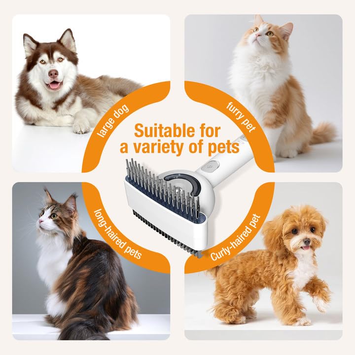 Multifunctional Pet Comb with Spray - 360° Steel Pin Comb and Detangling Knife, Pet Hair Removal Grooming Tool, Anti-static, Waterproof, Rechargeable - Suitable for Long-haired or Curly-haired Pets
