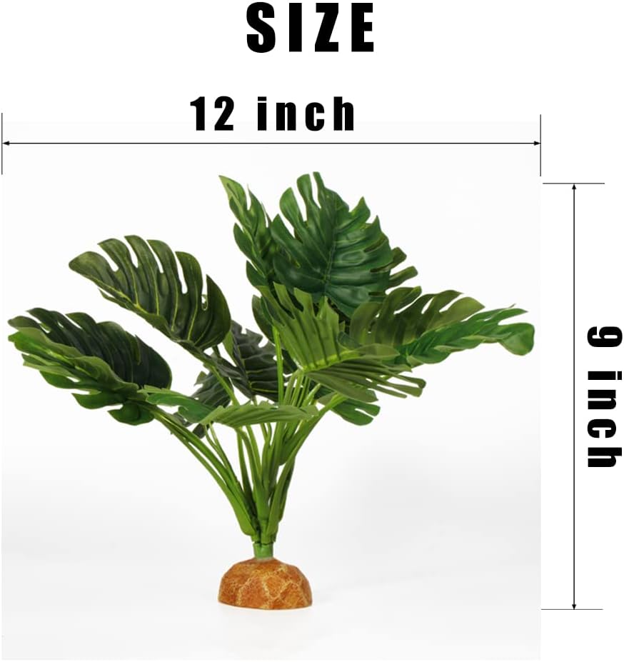 Fake Monstera Plants, Reptile Terrarium Decor, Bearded Dragon Tank Accessories fit Crested Gecko Leopard Lizard Chameleon Ball Python Snake Frog