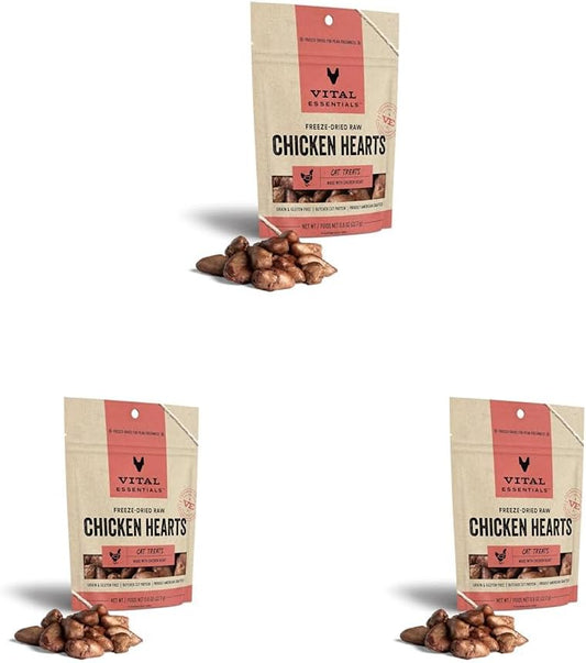 Vital Essentials Freeze Dried Raw Single Ingredient Cat Treats, Chicken Hearts, 0.8 OZ (Pack of 3)