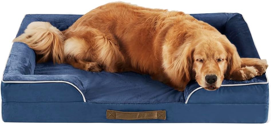 Friends Forever Orthopedic Dog Bed, Bolster Dog Bed with Memory Foam Pet Couch Sofa and Removable Washable Cover, Ally Navy, 42x32x7