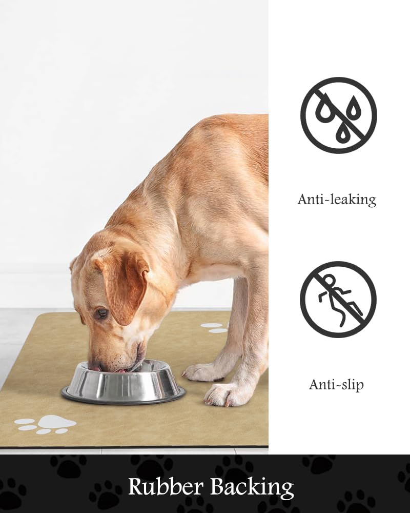 Pet Feeding Mat-Absorbent Dog Mat for Food and Water Bowl-No Stains Quick Dry Water Dispenser Mat-Dog Accessories Pet Supplies-Bowl for Messy Drinkers（Beige,16"x24"