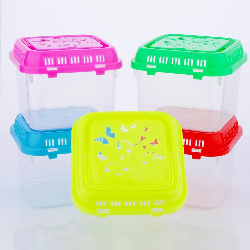 14 Pack Small Plastic Reptile Carrier Breeding Box Hatching Container for Fish Turtle Hermit Crab Spider Snake Bearded Dragon Lizard (4.7 x 4.7 x 3.9 Inch)