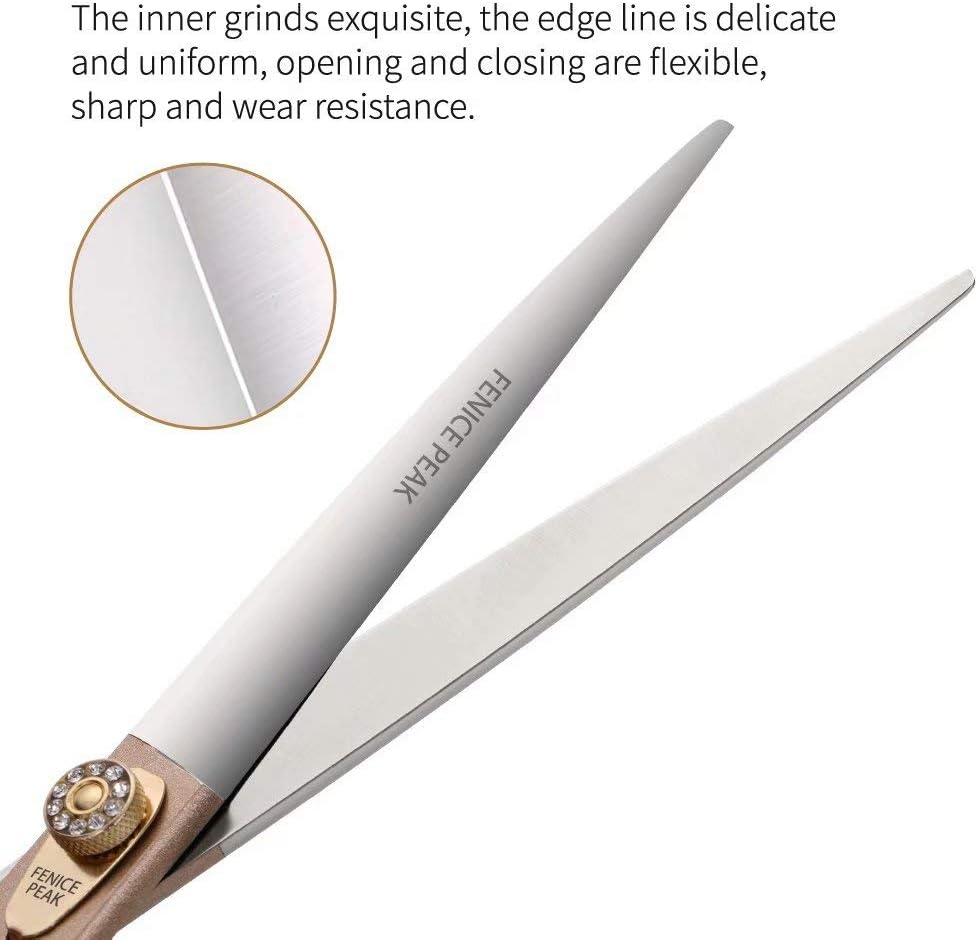Fenice Peak 7.5'' Dog Straight Scissors for Grooming 440C Stainless Steel Rose Gold Professional Pet Trimming Scissors Sharp Blades Cutting for Dogs and Cats Shears