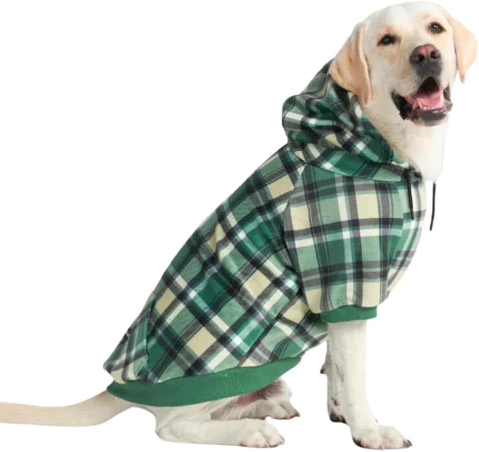 Spark Paws Dog Hoodie – Premium Dog Sweater for Small, Medium, and Large Dogs | Warm Outfits for French Bulldogs, Pitbull, Puppy, Winter Jacket Alternative - Green Plaid - 4XL