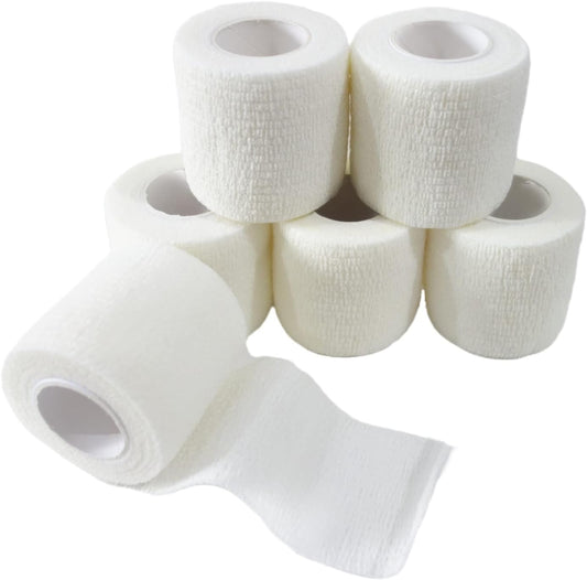 6 Pack 2" x 5 Yards Self Adhesive Bandage Wrap Breathable Cohesive Vet Wrap for Pets, Elastic Self-Adherent Tape for Sports, Wrist, Ankle (White)