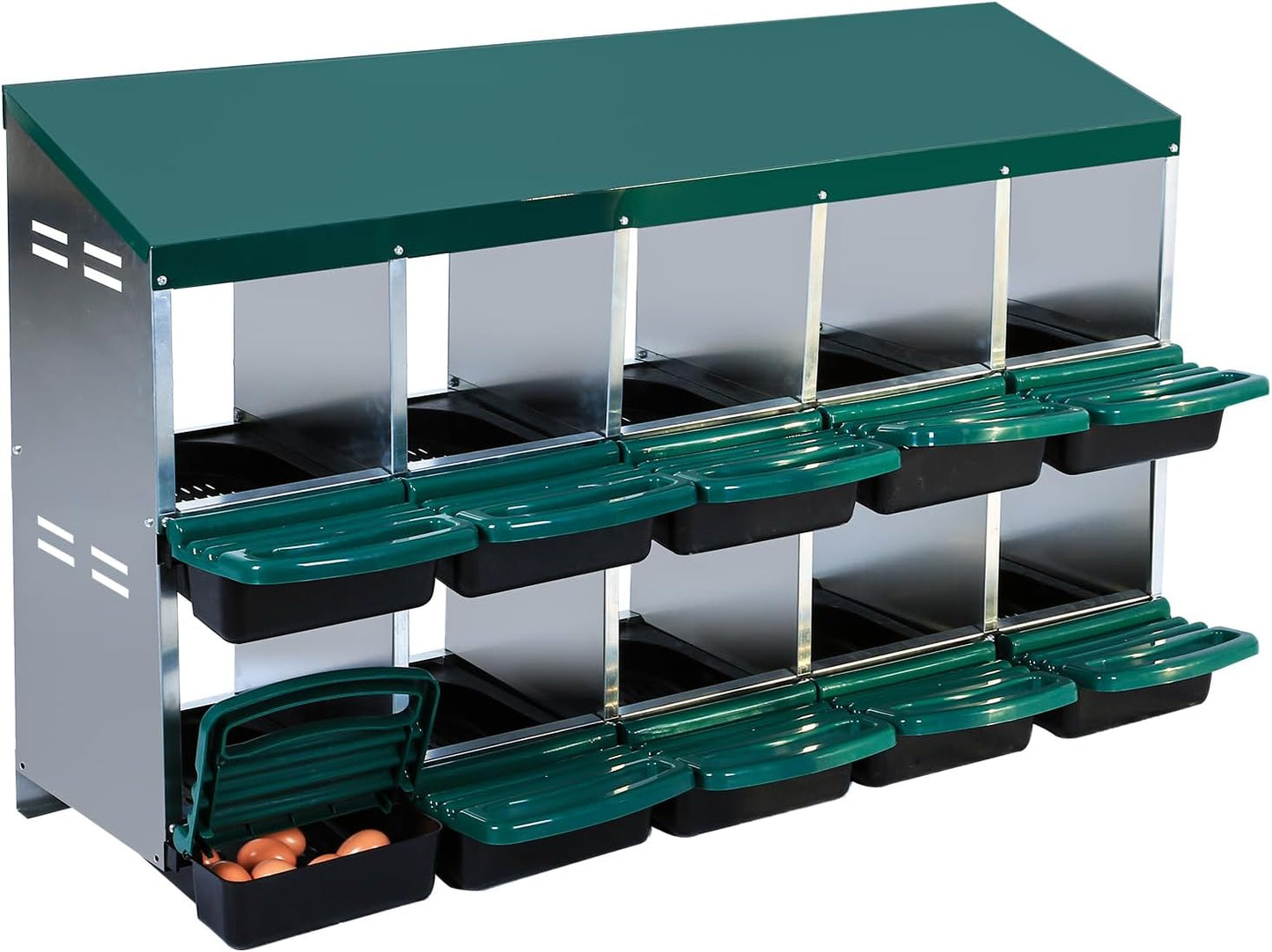 Nesting Boxes for Chickens, Chickens Laying Boxes for Chicken Coop, 10 Compartments Chicken Nesting Boxes, with Removable Tray, Easy Cleaning, for Hens Outdoor Chicken Coop Farm Yard, Green