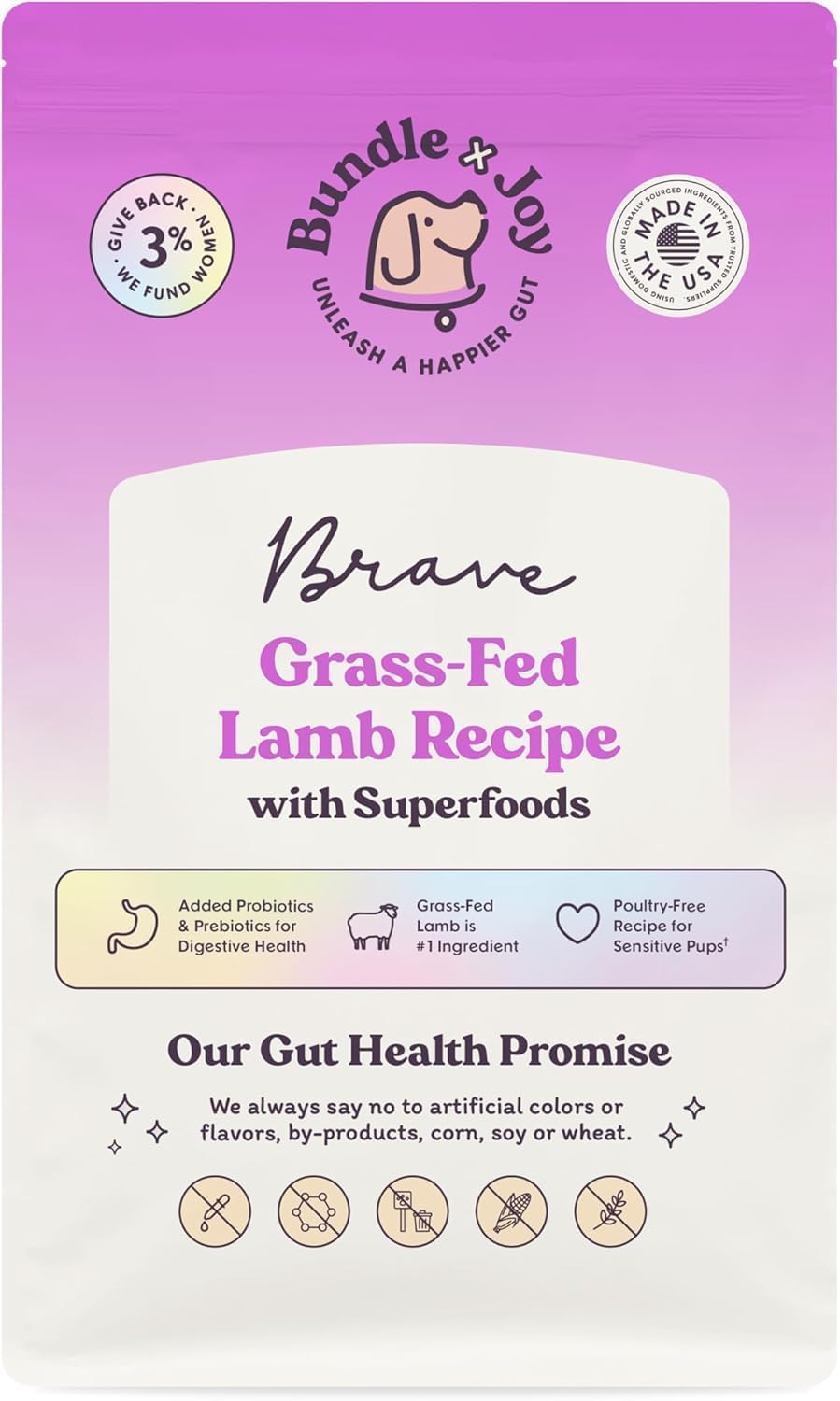 Bundle x Joy Grass-Fed Lamb Dog Food 12lb Bag with Added Probioitics, Poultry-Free, Digestive Gut Health, No Chicken or Beef, Made in USA