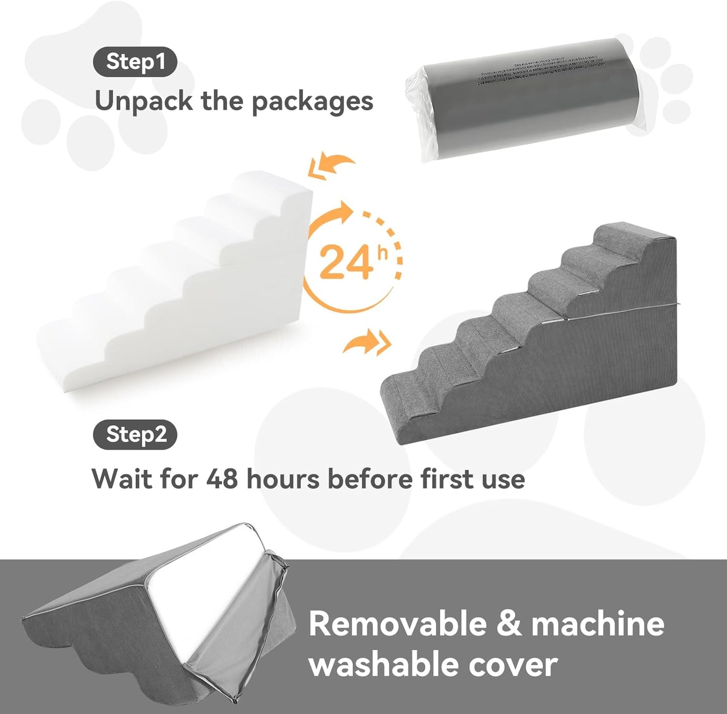 𝟳 𝗦𝘁𝗲𝗽𝘀 Dog Steps for High Bed, 30'' High Dog Stairs for Small Dogs, Waterproof Pet Stairs for Small Old Large Dogs and Cats with Removable Cover & PE Support Board for Bed, Car or Couch