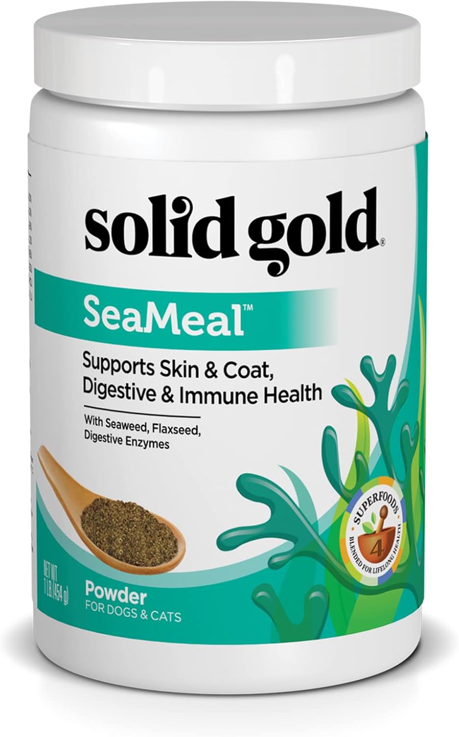 Solid Gold Cat & Dog Multivitamin Powder - Kelp Powder, Omega 3 & Vitamins for Dental, Digestive, Immune, Skin & Coat Health - Multi Vitamin for Dogs & Cats - Cat & Dog Food Additive Supplement - 1lb