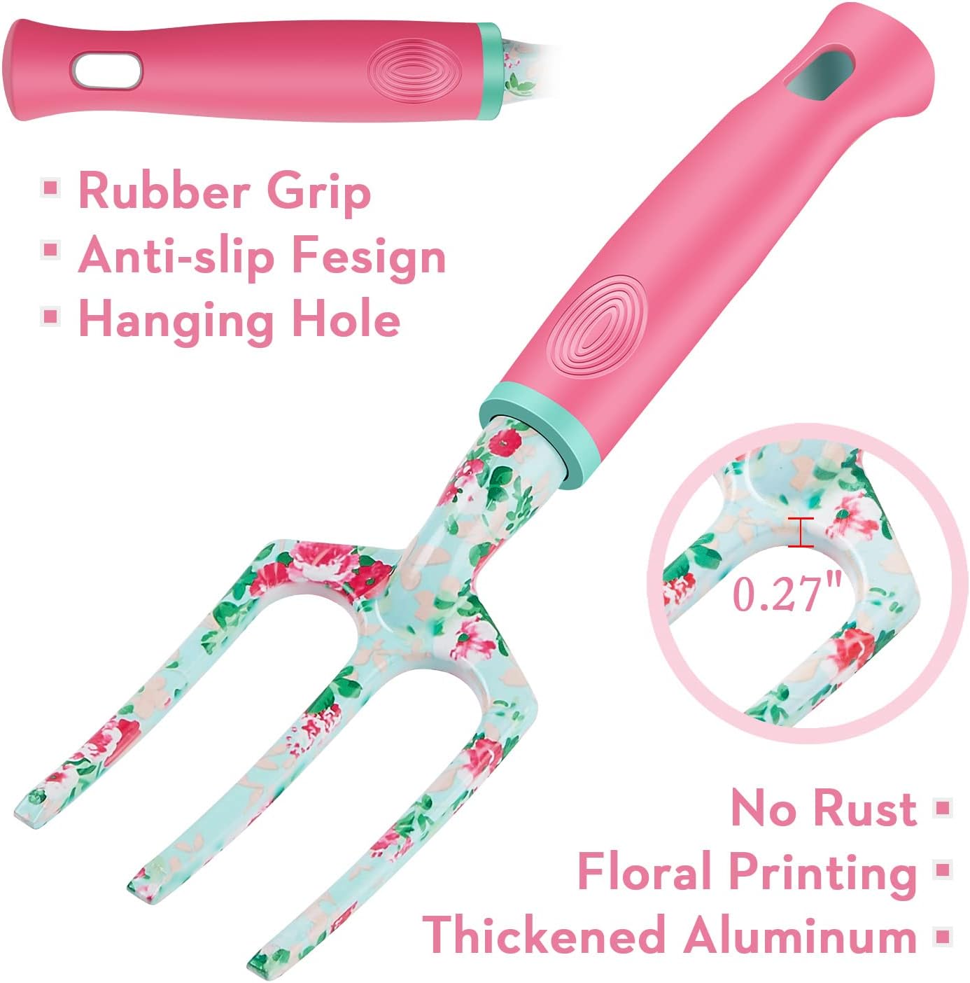 Gardening Tools, 8 Pcs Heavy Duty Floral Garden Tool Set Birthday Gifts for Women WANCHI Rose Red Gardening Kit (Garden Tool Bag Kneeling Pad Weeder Fork Hand Rake Pruning Shears Trowel Transplanter)