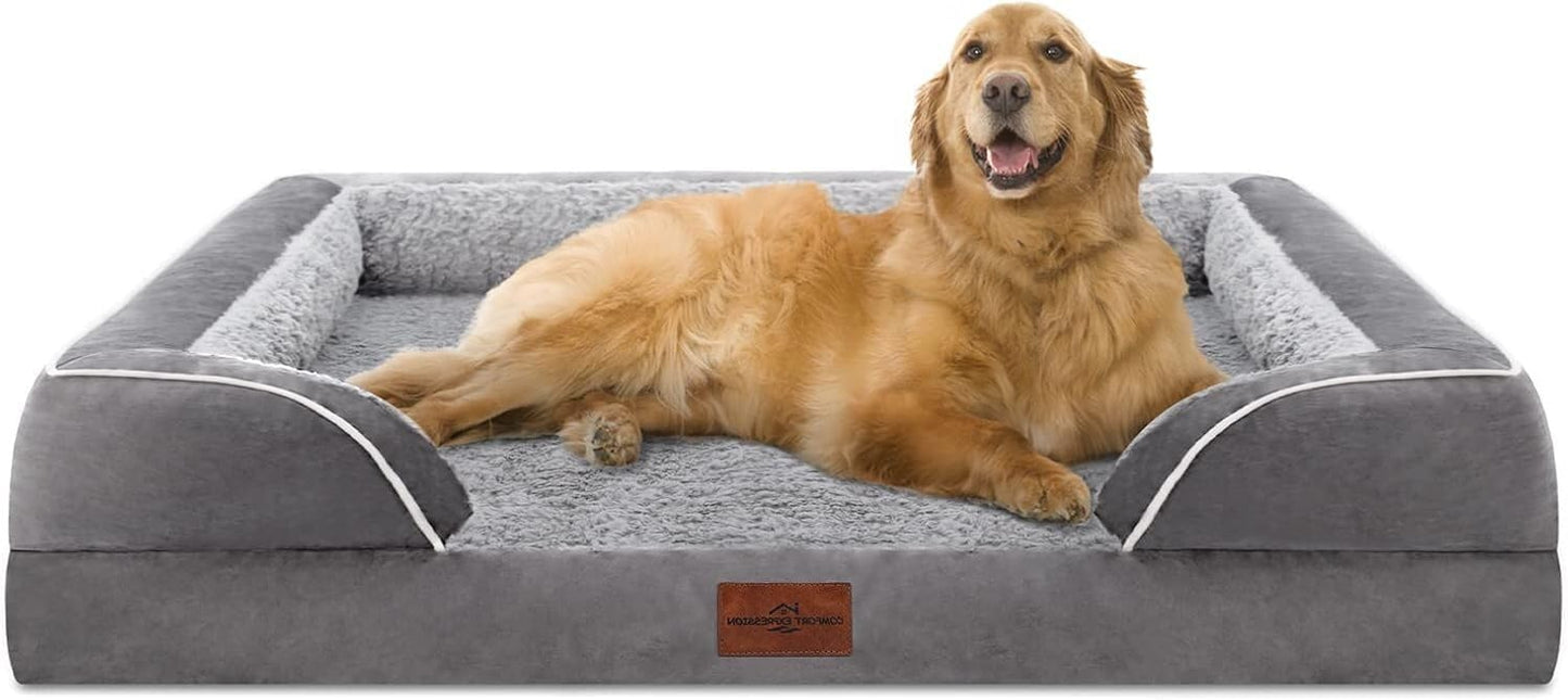 Comfort Expression Waterproof Orthopedic Foam Dog Beds for Extra Large Dogs Durable Dog Sofa The Pet Bed Washable Removable Cover with Zipper and Non-Slip Bottom Bolster