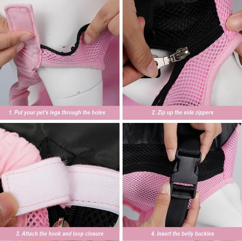 FEimaX Dog Carrier Backpack Pet Legs Out Front Cat Travel Bag, Adjustable Puppy Backpacks Carriers Hands-Free for Small Medium Dogs Cats Hiking Traveling Camping Daily Walking (Medium, Pink)