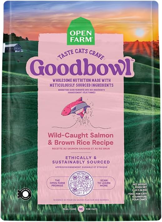 Open Farm Goodbowl, Protein Rich Dry Cat Food Made from Meticulously Sourced Simple Ingredients, Wild-Caught Salmon & Brown Rice Recipe, 7lb Bag (112oz Bag)