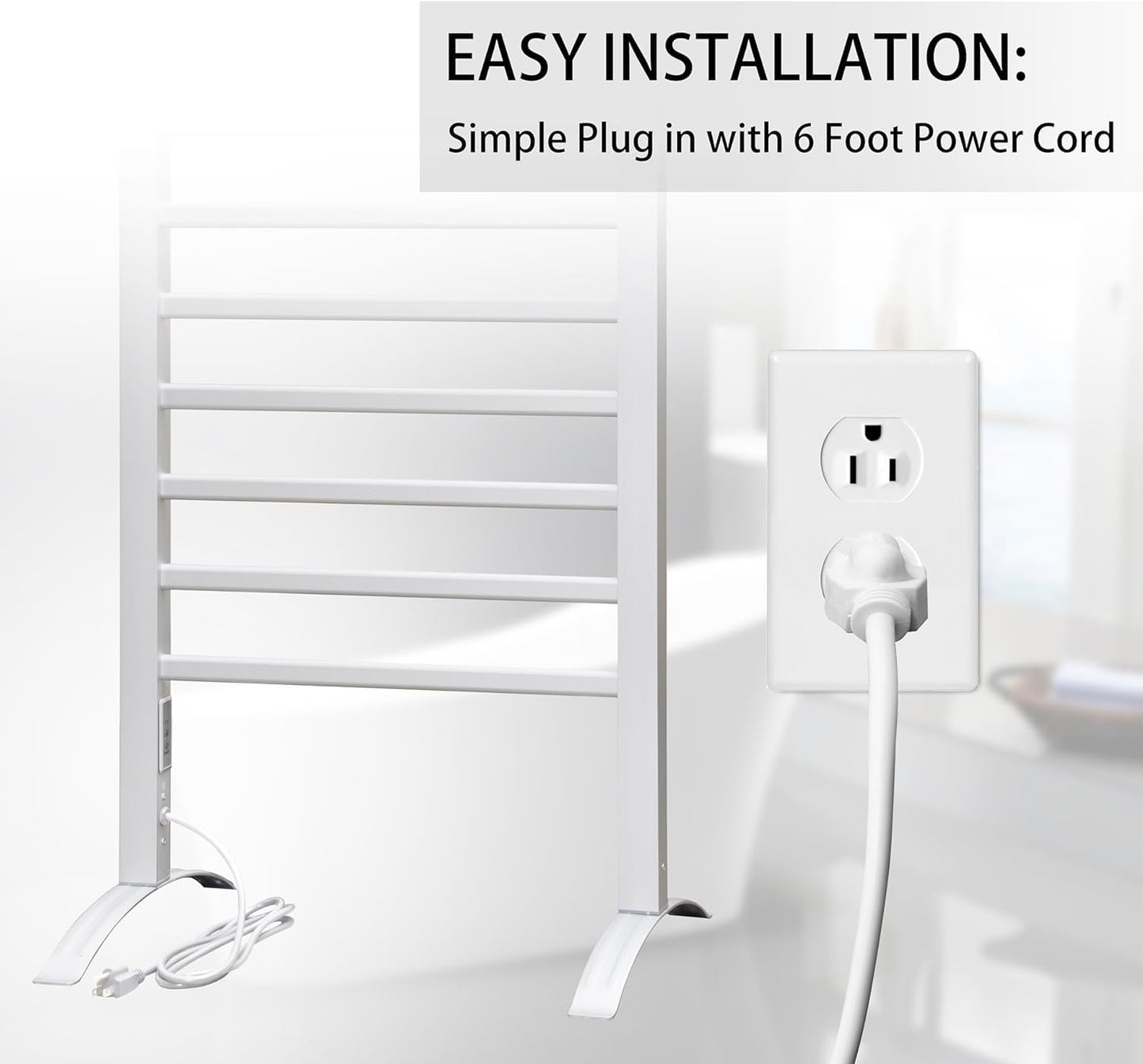 KEG Towel Warmer 8 Bars for Bathroom Freestanding or Wall Mounted Bath Towel Heater Plug-in with Built-in Timer Silver