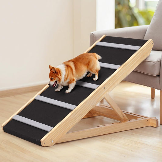 PawGiant Portable Dog Ramp for Bed, 39.4" L x 16.9" W Extra Wide Wooden Pet Ramp for Large Small Dogs, 5 Adjustable Heights from 14.5" to 26.3", Foldable Dog Ramp for Car Couch, Hold Up to 200LBS