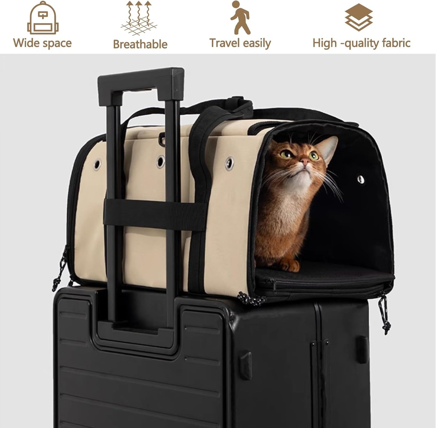 Pet Carrier Bag, Foldable Cat Bag Airline Approved, Soft-Sided Cat Travel Bag, Washable Dog Carrier Privacy Protection for Home Outdoor Travel(M, Grey)