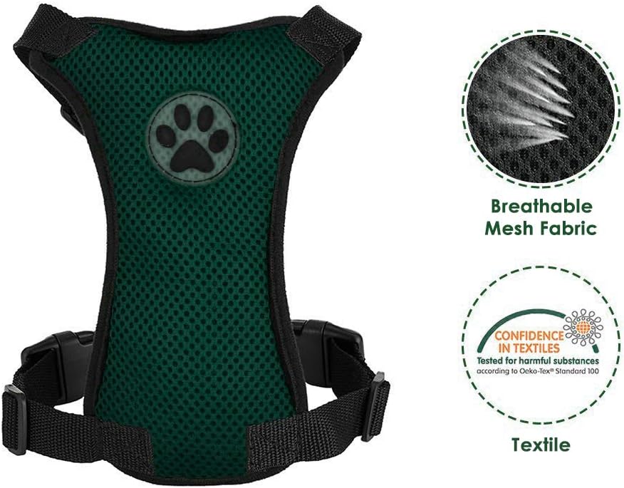 Lukovee Dog Seat Belt - Adjustable Dog Car Harness for Large, Medium & Small Dogs, Soft Padded & Breathable Mesh Dog Seatbelt with Vehicle Connector Strap (Green, Small)