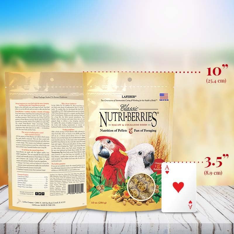 LAFEBER'S Classic Nutri-Berries Pet Bird Food, Made with Non-GMO and Human-Grade Ingredients, for Macaws and Cockatoos (10 oz Pack of 2)
