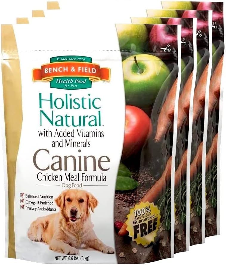 Bench & Field Holistic Natural Adult Dry Dog Food, Chicken Meal and Brown Rice Recipe 6.6 lb Bags (Pack of 4)